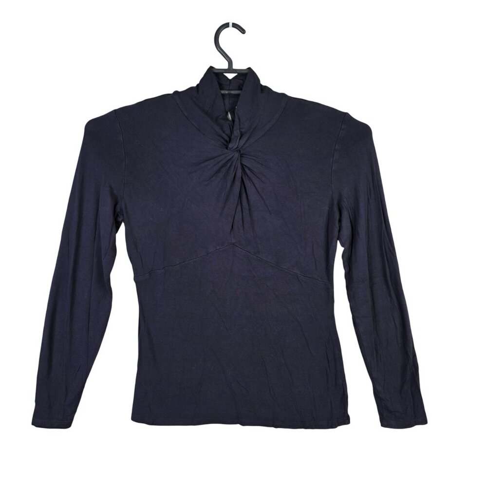 Womens Michael Kors Navy Blue Twist Front Top Long Sleeve Rayon Stretch Size M